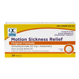 Motion Sickness Relief Tablets – (Dimenhydrinate 50mg | Antiemetic) (24’s) - QC® .. Cmp to DRAMAMINE®