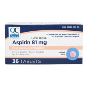 Aspirin 81 Mg Safety Coated Tablets 36's - QC® .. Cmp to St. JOSEPH'S®