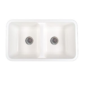 Solid Surface Double Equal Kitchen Sink - Polar White - 16"x30"